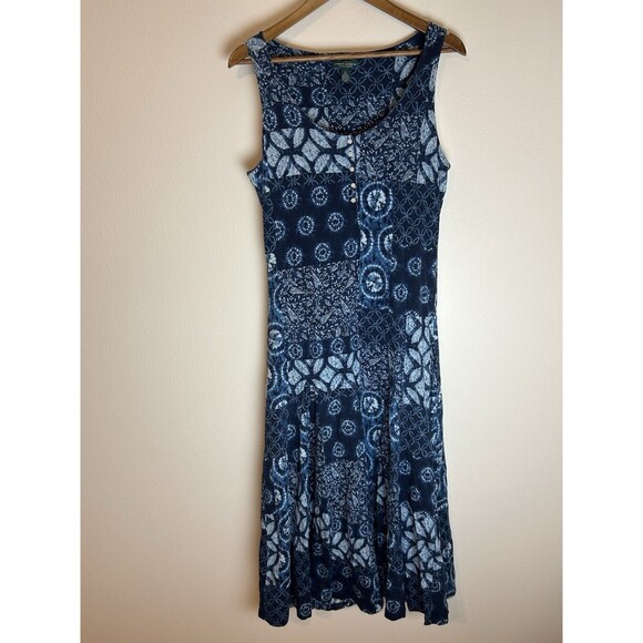 Lauren Ralph Lauren M Midi Dress Patchwork Hippie Peasant Cottage A-line Flare - Picture 1 of 4